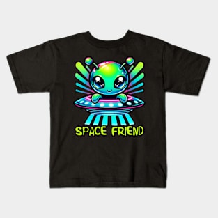 Space Friend Neon Kawaii Alien Intergalactic UFO Kids T-Shirt